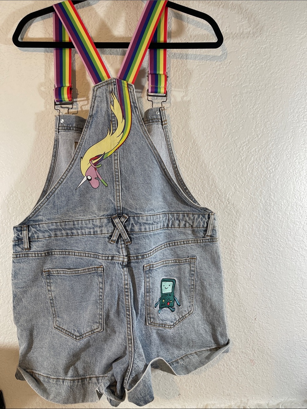 Adventure Time Rainbow Straps Denim Shortalls With Pockets Size XL NEW - Picture 5 of 14
